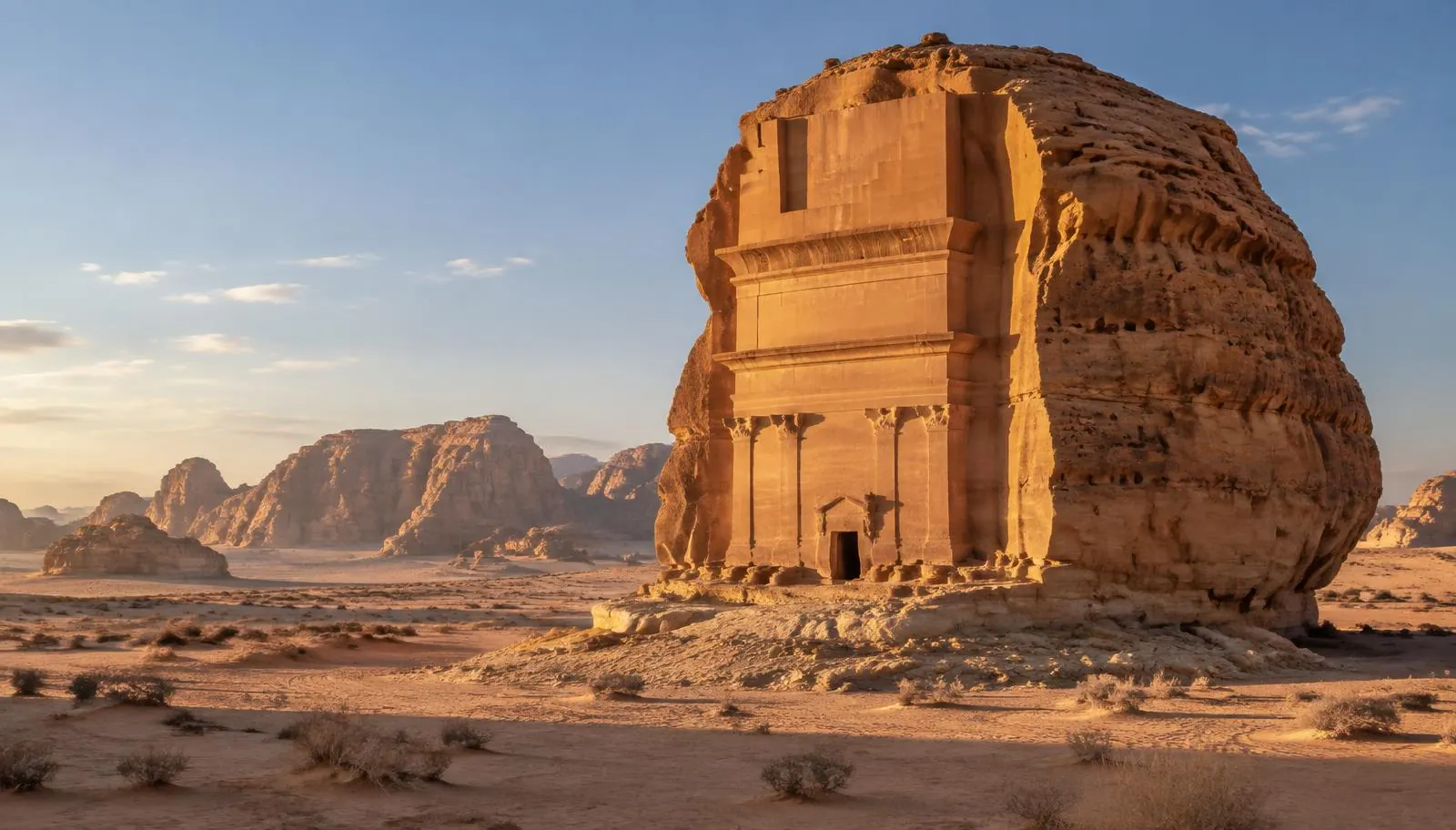 Hegra i AlUla i Saudi-Arabia med monumentale gravkamre i ørkenen