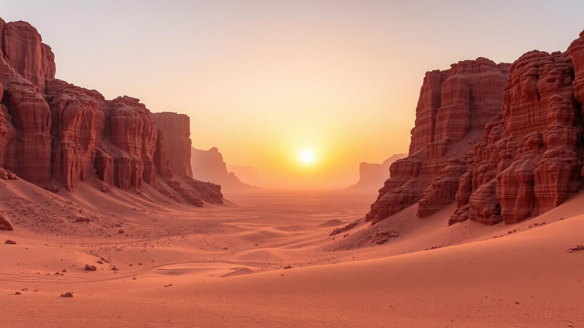 Sandsteinlandskap i AlUla i Saudi-Arabia i solnedgang
